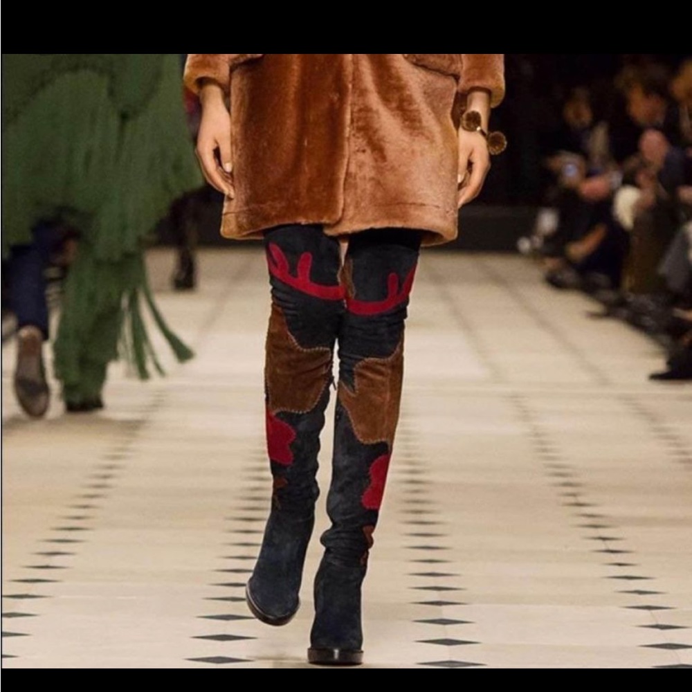 Pre owned BURBERRY PRORSUM RUNWAY ALLISON OVER-THE -KNEE PATCHWORK BOOTS.